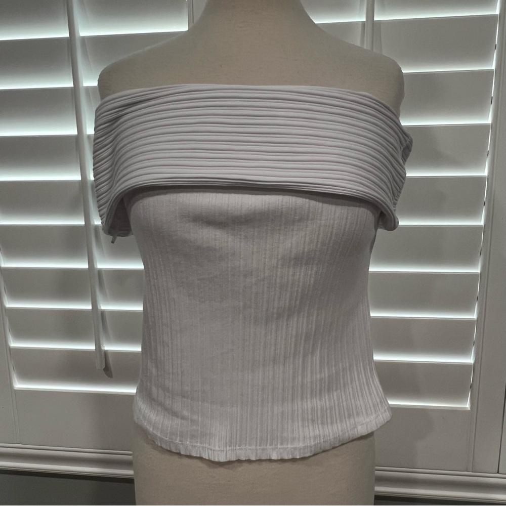 Madewell ribbed Off-Shoulder White Top